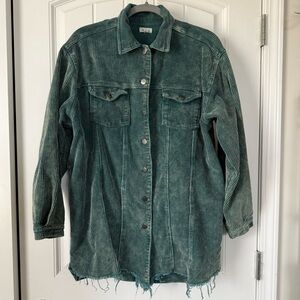 NWOT Green Corduroy Distressed Shacket